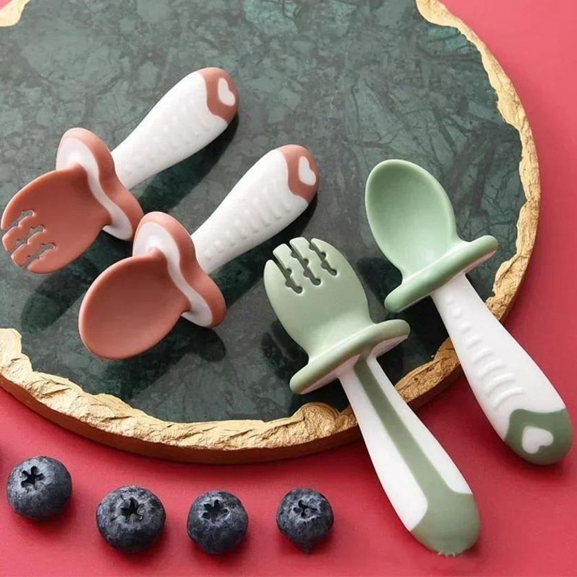 Baby Food Feeder - Colher de bebê garfo silicone conjunto
