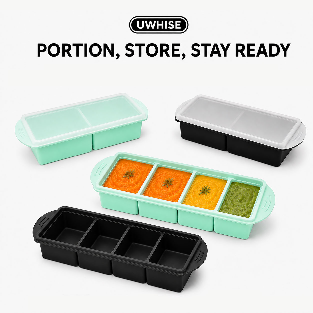 Baby Food Prep Containers - Uwhise Bandeja de Silicone para Congelar